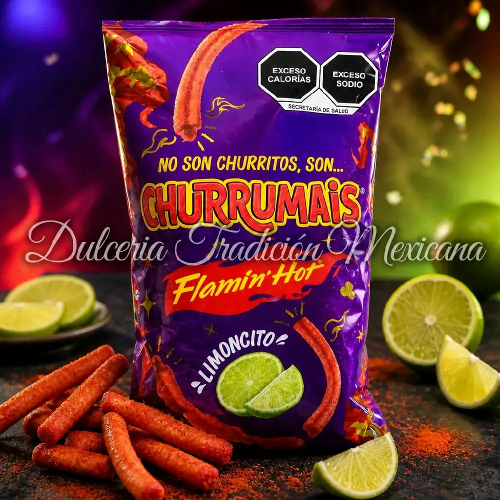 Churrumais Flamas Mexican Chips Chile Favorite Snack Flavor 185g Botana de Harina de Maiz Mixtamalizado Sabor Chile y Limón