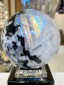 Bohemian Rainbow Moonstone Ball, Polished Stone Sphere, Pattern, Blue Hues, Elegant Home Decor Gift, Moonstone Crystals