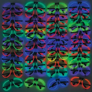 8" Bulk 48 Pc. Red, Blue & Green Glow Glasses with Black Plastic Ear Pieces