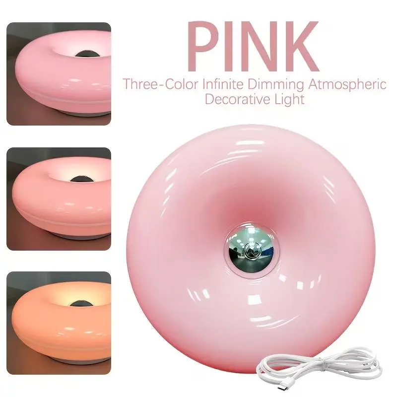 2026 New Style Lighting LED Table Lamp Modern Orange Donut Touch Light with Touch Switch Adjustable Brightness & Color Temperature USB Rechargeable for Bedroom Desk or Ambient Decor Playful Design(Pink) tiktokshopbacktoschool