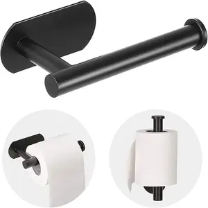 Matte Black Toilet Paper Holder Wall Mount – Self Adhesive No Drill Tissue Roll Holder for Bathroom, Stick On SUS 304 Stainless Steel Toilet Roll Rack, Modern Command Strip Toilet Paper Holder for Small Spaces & RV Use, Bathroom accessories