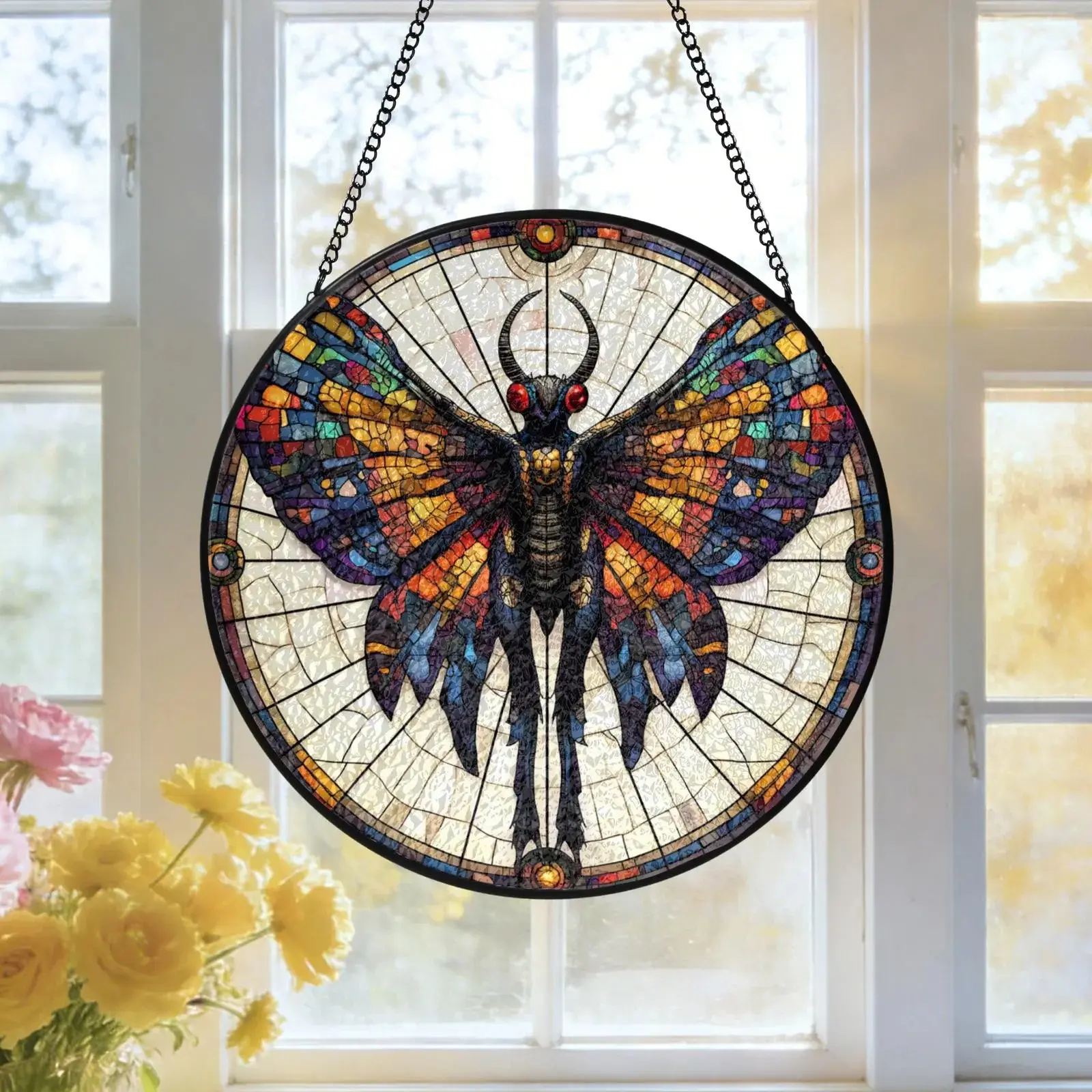Mothman Stained Glass Suncatcher, Cryptid Window Art Decor, Gothic Gift