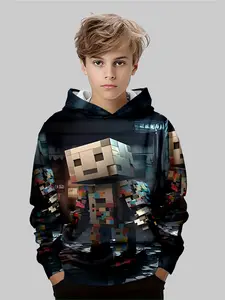 Boys' 3D Print Graphic Hoodie, Durable Comfortable Lightweight Design, Indoor Activities Sports Outdoor Wear, Easy Care Casual Fashion Hooded Sweatshirt