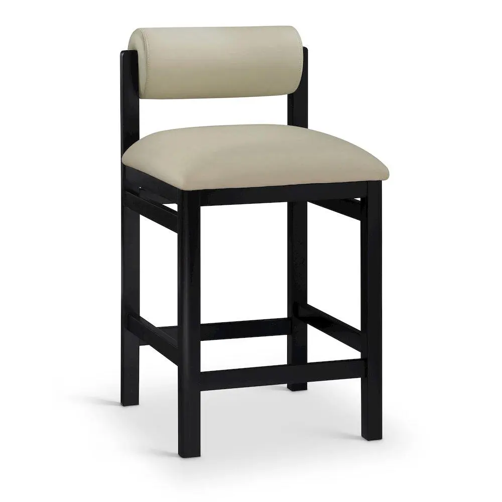 Roundhill Taupe Vegan Leather Indoor Counter Stool with Upholstered Seat