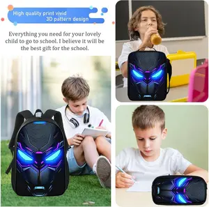 3-in-1 cool cyber mecha robot backpack set, large-capacity lightweight kids’ school bag with matching lunch box and pencil case, padded shoulder straps, suitable for back-to-school, outdoor camping, and travel