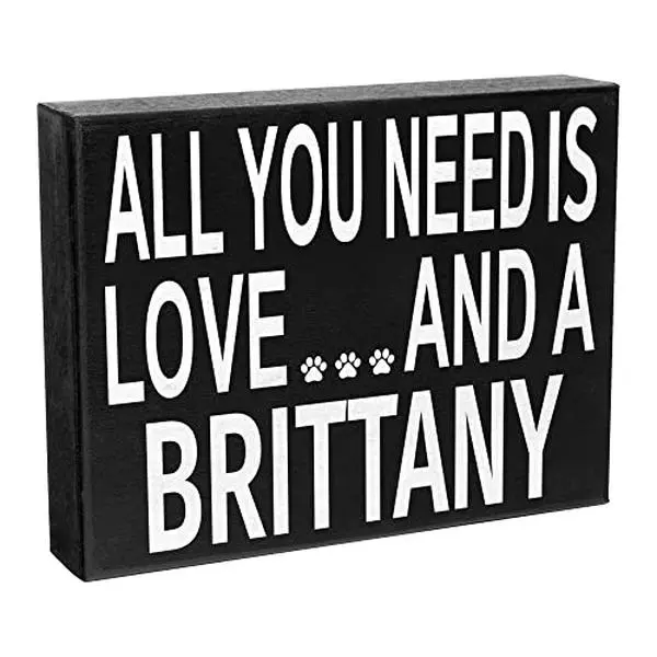 JennyGems Brittany Spaniel Gifts, All You Need Is Love and a Brittany Wooden Sign, Brittany Dog Mom, Shelf Decor and Wall Hanging, Made in USA