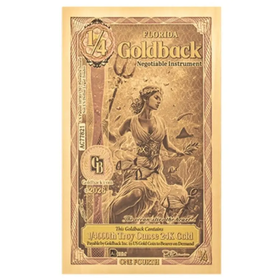 1/4th Florida Goldback 24k Gold (Alpha 1st Ed.)