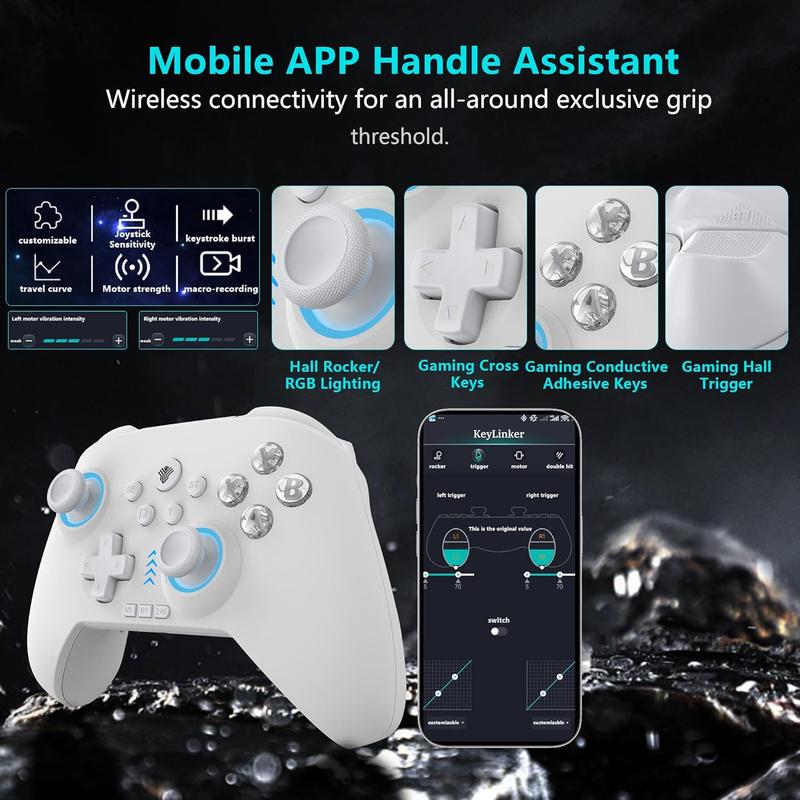 YUYIU Dawn Breaker No Stick Drift Wireless Pro Controller(Not ForXBox)  For PC Switch Steam with Hall Effect Sticks Linear Triggers Dual Vibration 6 Axis Gyro RGB Macro Buttons