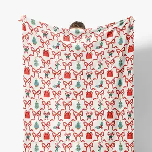 1pc Red Christmas bow blanket, preppy style Christmas blanket, girly Christmas tree candy cane gift box holiday blanket, suitable for sofa beds, family bedrooms, living rooms, flannel blankets.