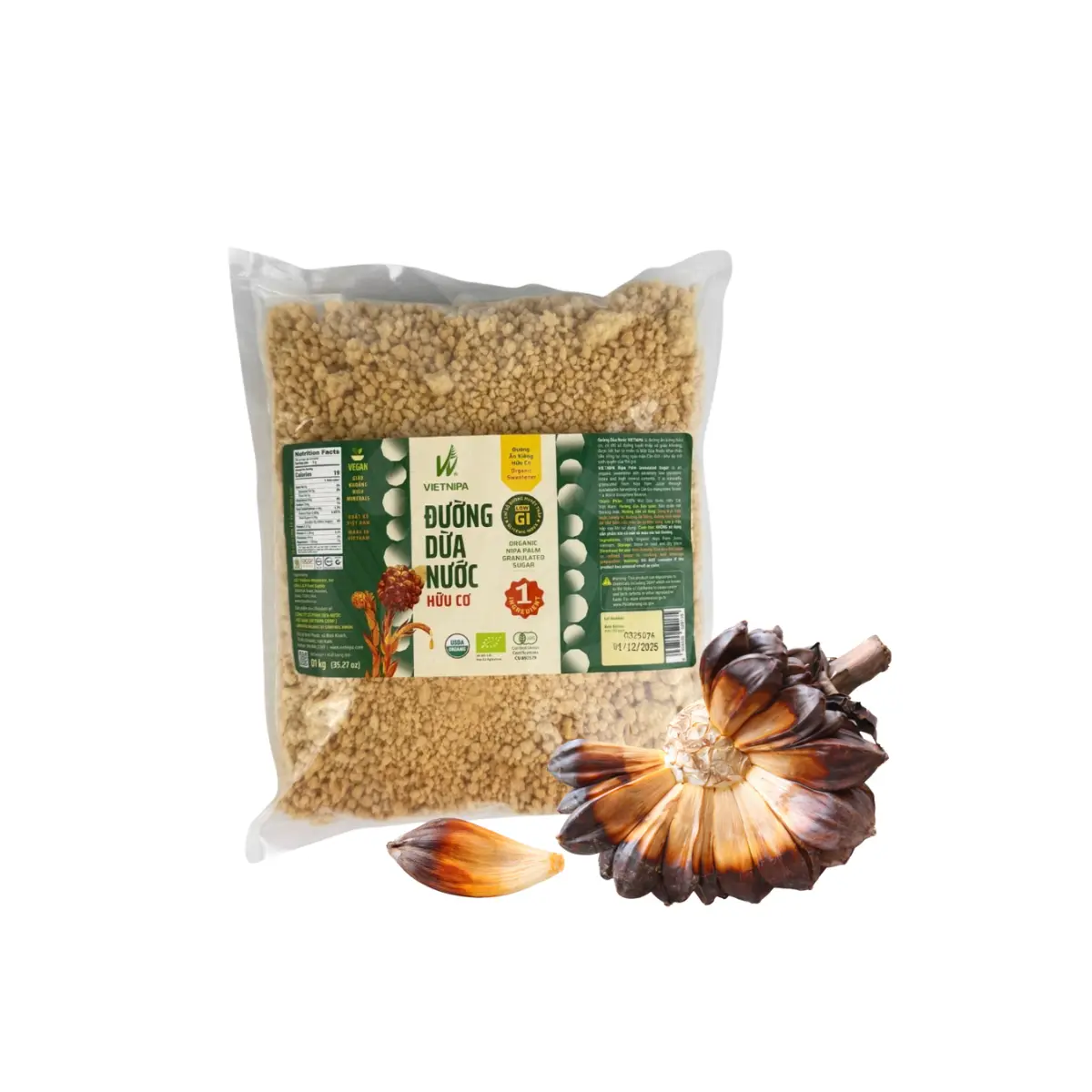 [Vietnipa] Organic Nipa Palm Granulated Sugar - Fine Granulated Texture, Naturally Mild Sweetener, for Home & Foodservice, Large 1kg Pack, Keep Sealed in a Cool, Dry Place After Opening