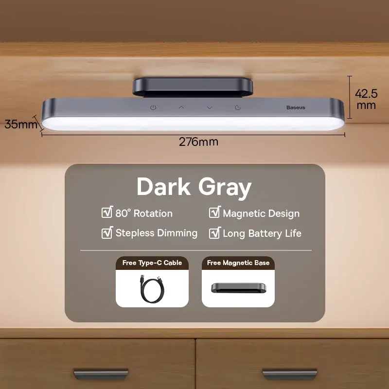 Baseus Magnetic Desk Lamp Dimmable LED Table Lamp USB Rechargeable Cabinet Closet Wardrobe Bedside Reading Hanging Night Light BASEUS