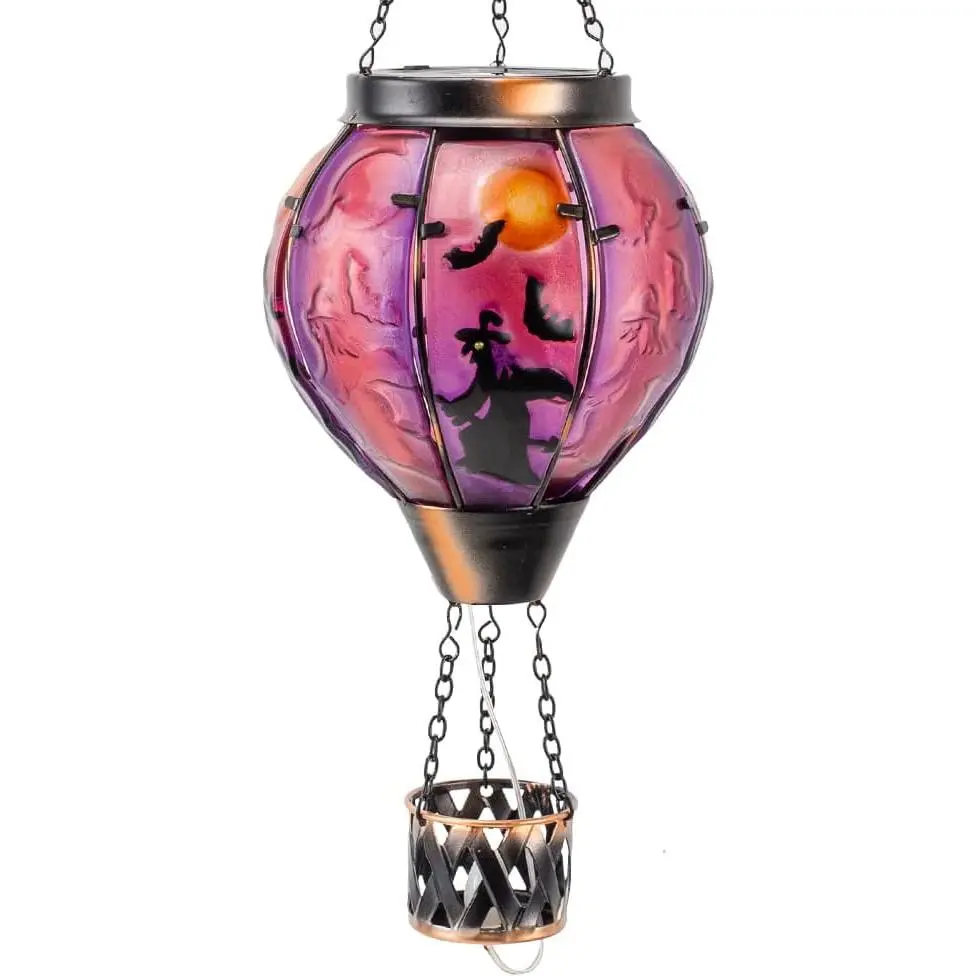 Halloween Hot Air Balloon Solar Lanterns Outdoor ,Metal Garden Decor Solar Hot Air Balloon Lantern with Flame Flickering Lights for Patio,Porch,Yard Decor Halloween Gifts for Women