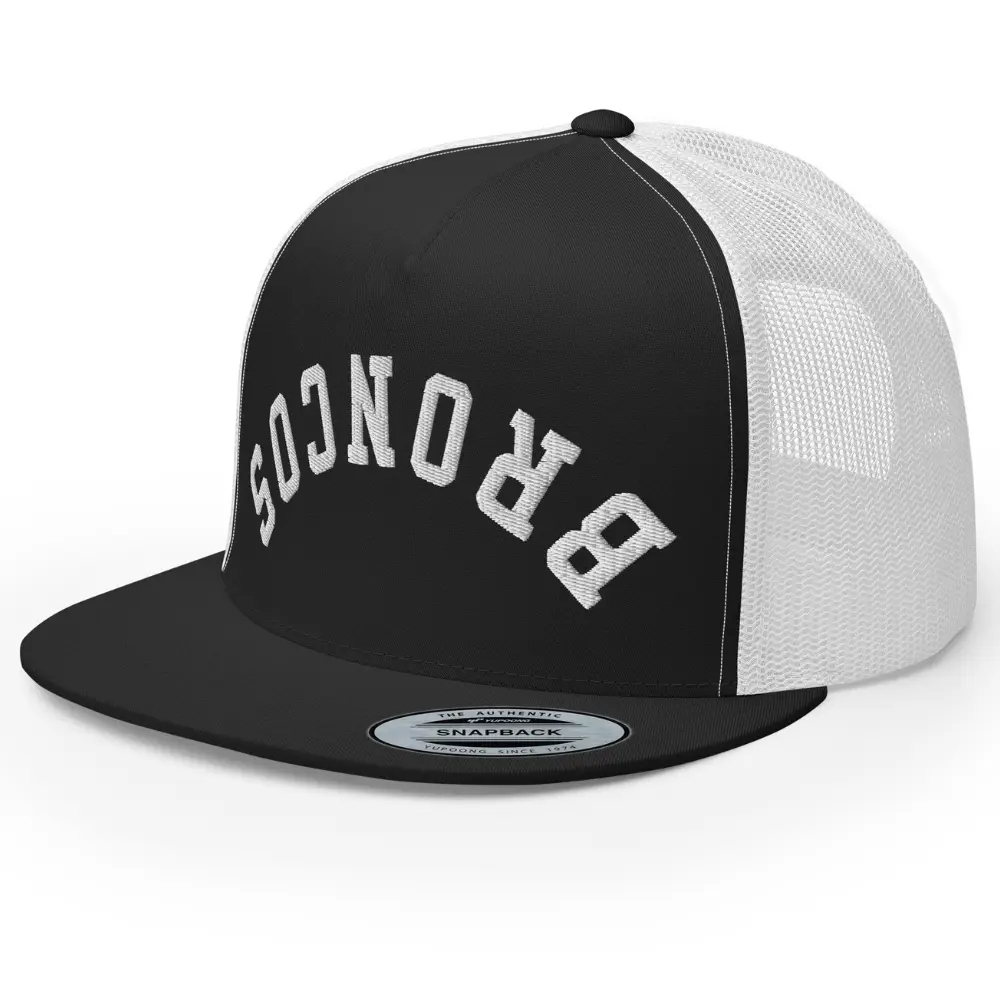 RIVEMUG NX Upside Down Broncos Embroidered Flat Bill Trucker Hat High Crown Adjustable Cap for Men and Women
