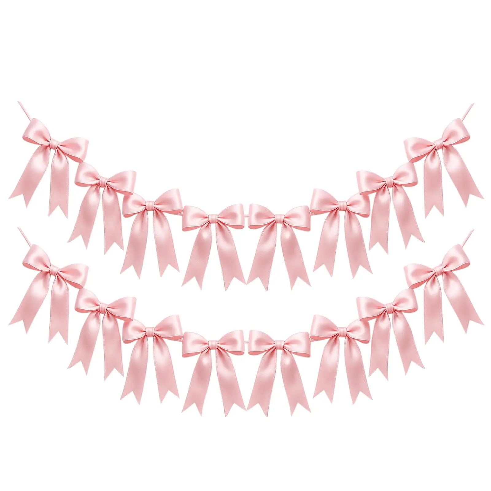 2 Strings of 16PCS Pink Bow Garland Banner Decoration,Pre-Strung Satin Ribbon Ornaments for Birthday,Bachelorette Party,Bridal Shower, Wedding,Engagement,Baby Shower, Graduation Deco,Anniversary