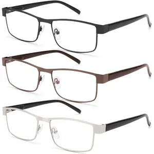 man Rectangular Reading Glasses - Professional Durable Readers - Blue-Light Blocking Lenses