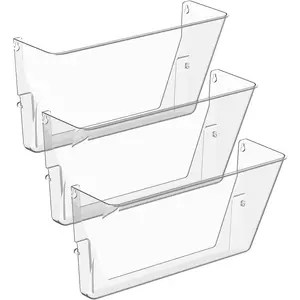 Clear  Single Pocket, Plastic  Wall Mount File Holder for Office  (Clear, 3 Pack)