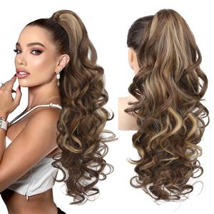 24" Long Curly Wavy Claw Clip in Ponytail Hair Extensions for Women Curly Wavy Synthetic Soft Hairpieces