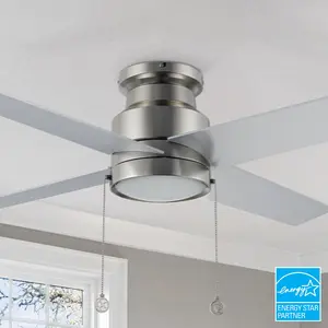 Luft Flush Mount Ceiling Fan with LED Light and Pull Chain 52 inch