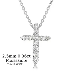 Silver Cross Moissanite Necklace VVS1 Cross Necklace 925 Sterling Silver