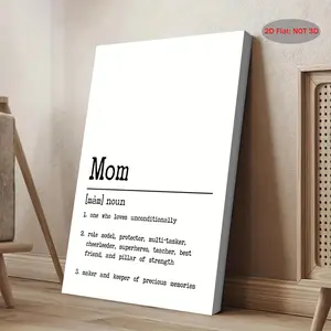 2D Flat, 1pc Mom Definition Wall Art Print - Framed Canvas Painting with Motherhood Quote, Classic Elegant Cursive Lettering, Beige & Brown Tones, Living Room, - Mothers Day Gift for, New Mom, Housewarming Present, 2D Flat