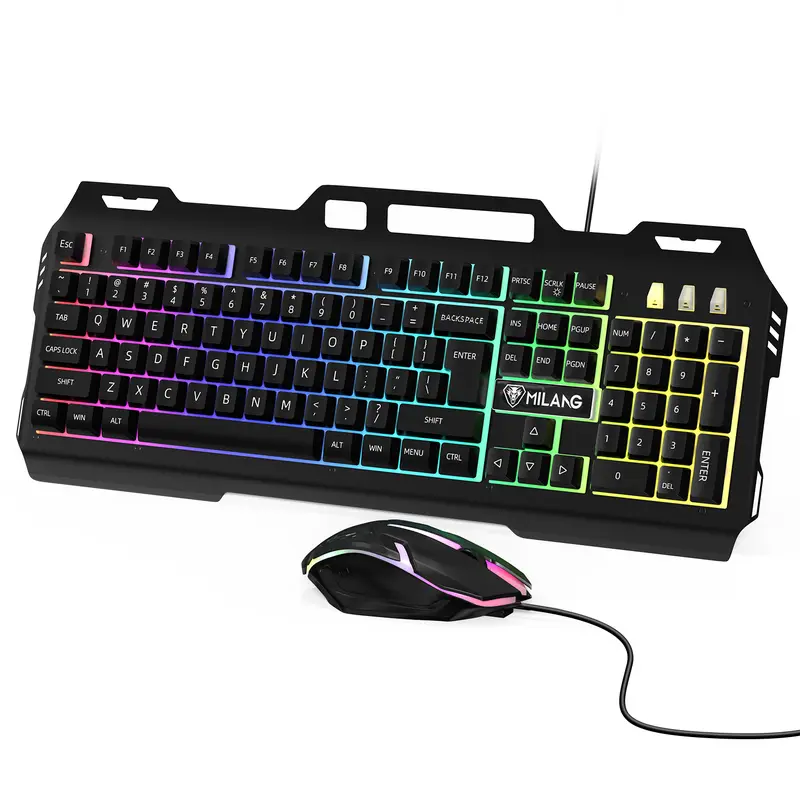 Computer Desktop Gaming Keyboard and Mouse Combo Mechanical Feel LED Light Backlit 12 Multimedia Keys RGB Rainbow Backlit 104 Full-Key Anti-Ghosting Technology Plug-and-Play Compatible with Win XP/8/10 MAC 10.2+ PC Laptop Google TV Smart TV PS4