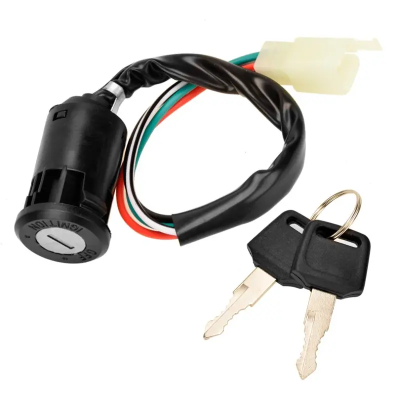 4-Wire Pin Ignition Start Switch with Wire Connector - Biker Lock & Bike Parts for ATV Quad Bike, 50cc-125cc 4-Wheelers, 110cc ATVs Compatible with Tao Tao, Coolster, Sunl, Roketa, Kazuma (Check Fit First)