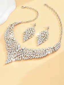 Sparkling Rhinestone Zinc Alloy Earrings Necklace Set, Matching Jewelry Set, Elegant Party Evening Style Jewelry, Perfect Gift for Women, All Seasons