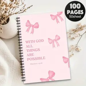Inspirational Verses Spiral Notebook, Floral Bow Design, Soft Aesthetic Daily Devotional Journal, Faith-Based Gifts, Durable Paper