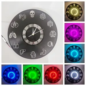 7 Color LED Anatomical Theme Wall Clock, Human Organs Contour Time Markers, Medical Art Style, Unique Gift for Doctors, Biology Students, Nurses