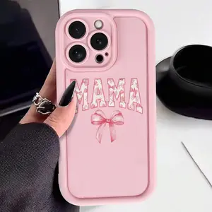 MAMA Letter & Bowknot Pattern Phone Case, Anti-drop Cellphone Protective Case, Total Protective Shockproof Mobile Phone Cover for iPhone, Gifts For Girl