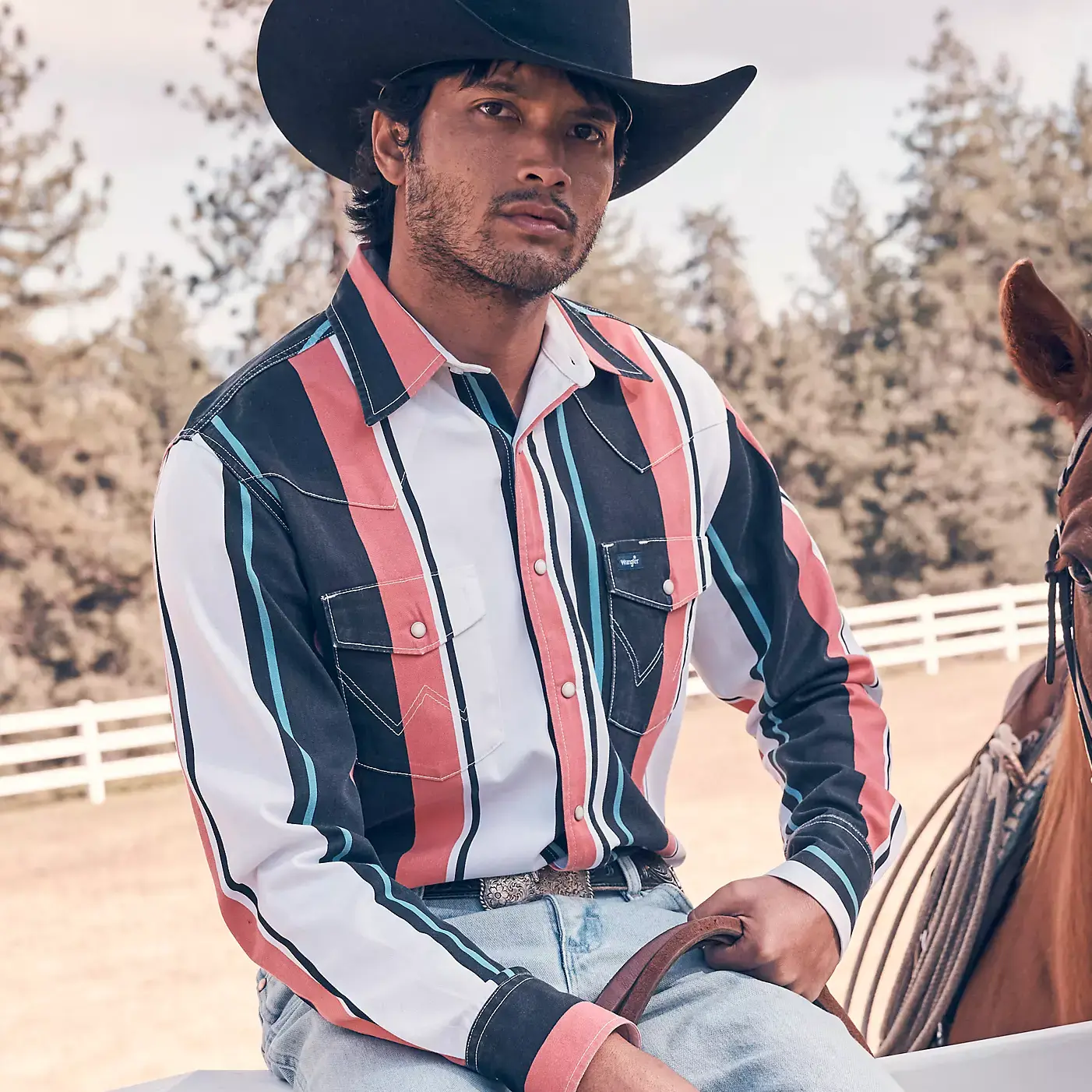 Vintage-Inspired Brushpopper Western Snap Workshirt- Burning Coral