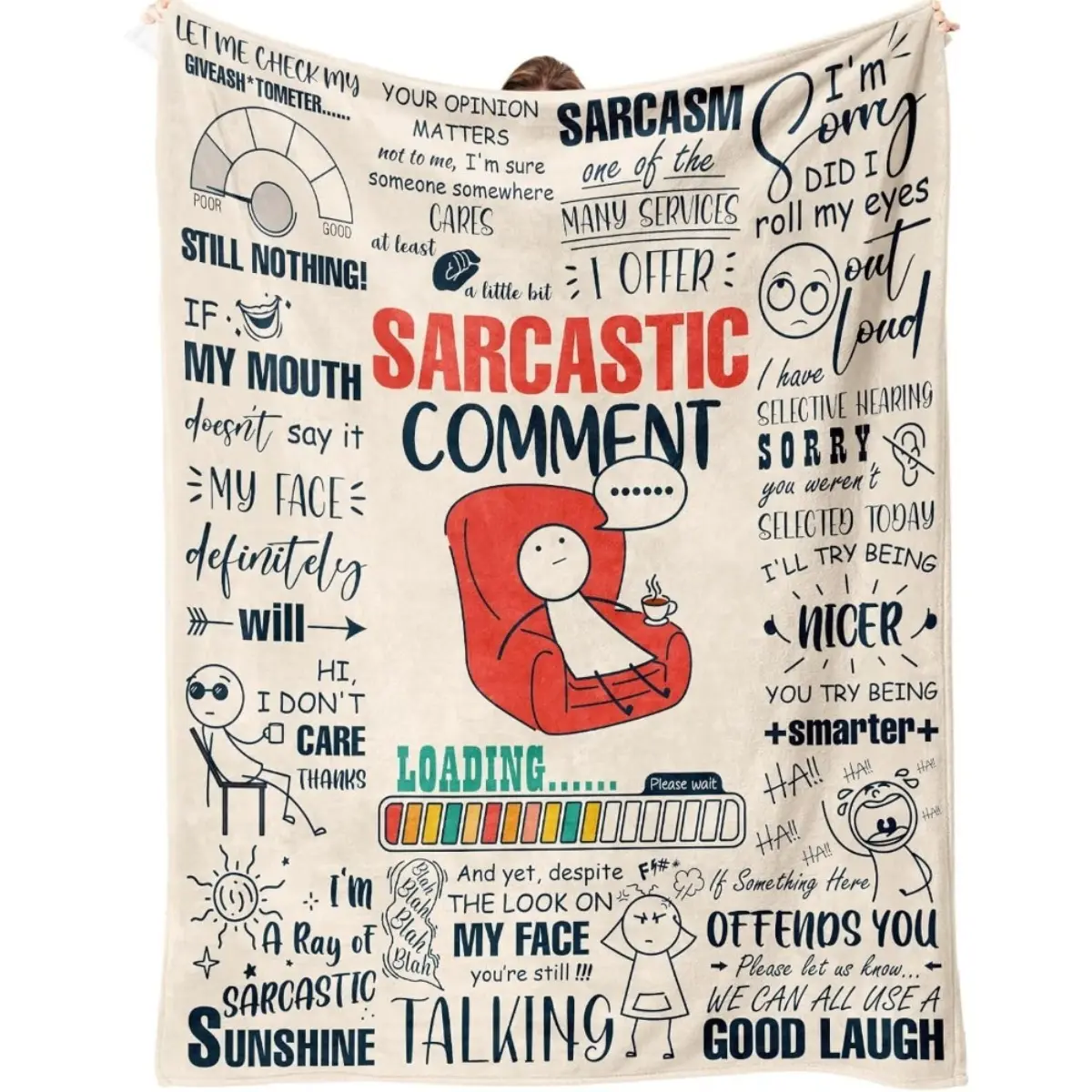 1pc Four Seasons Suitable Flannel Blanket Sarcastic Comment Loading Sunshine Care for Travel, Camping for Living Room, Office Machine Washable