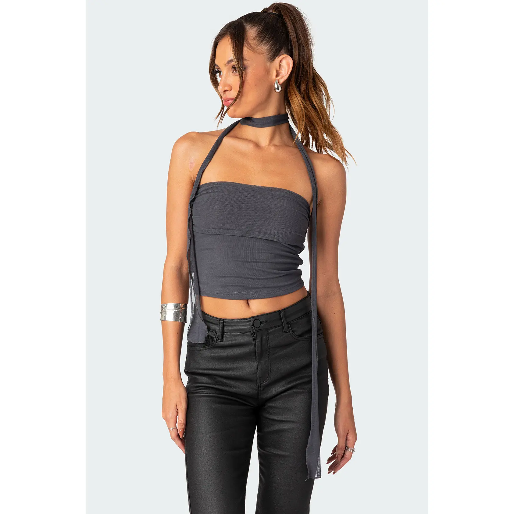 Gathered Two Piece Mesh Scarf Top