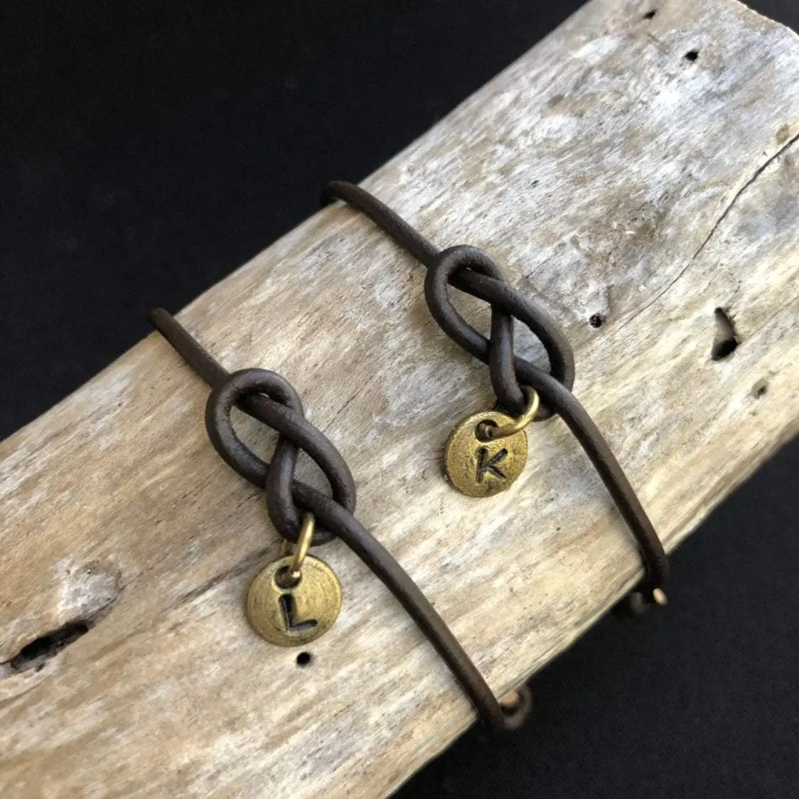 Initials Leather Knot Couples Set - Dark Brown Matching Bracelets for Fashion Accessories Costume Jewelry & Accessories Bracelets & Bangles