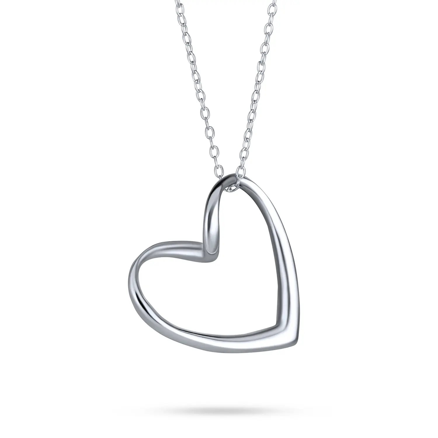 Floating Open Heart Pendant Necklace Sterling Silver Chain