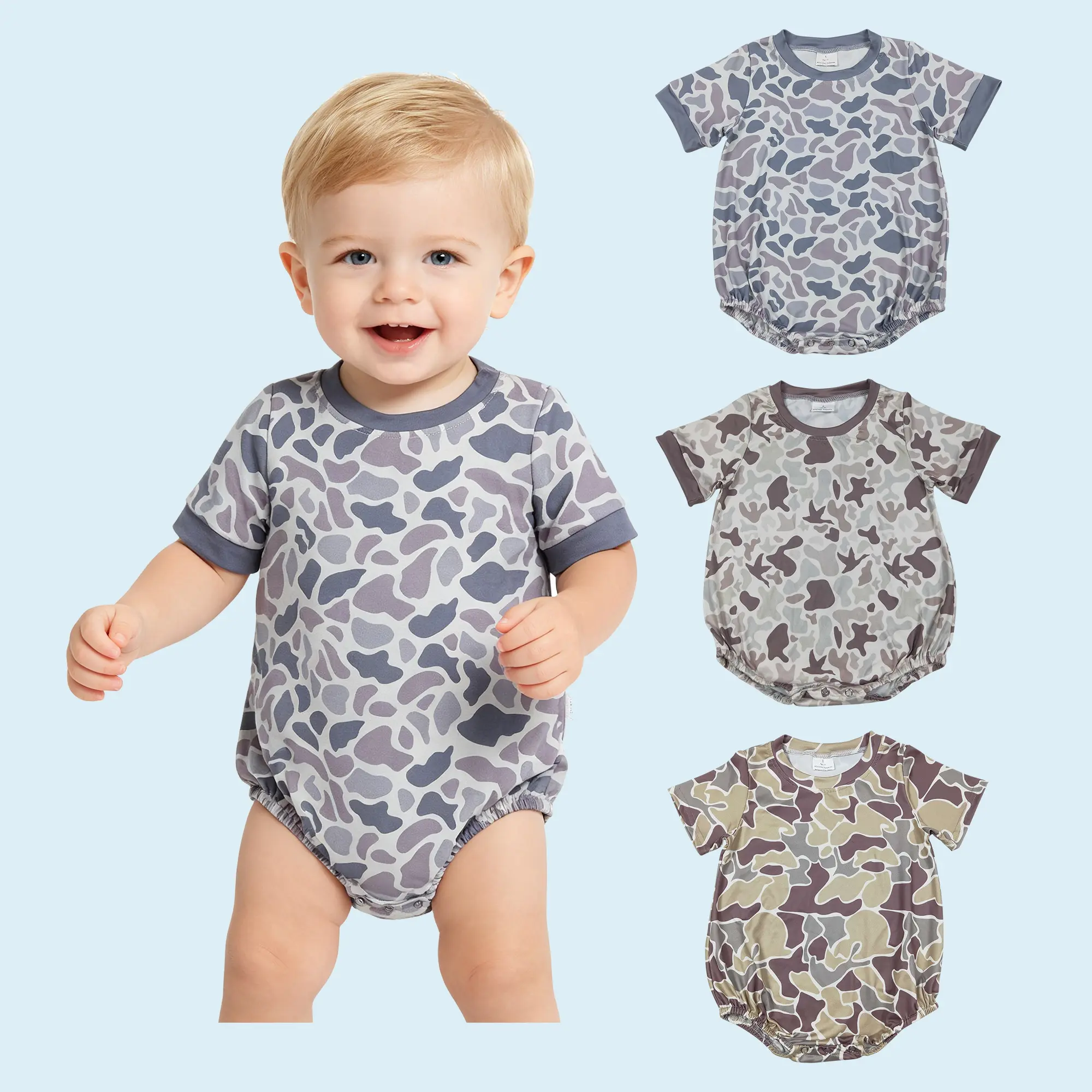 Camouflage print baby boys hunting season romper