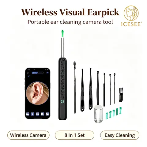 ICESEE Silicone Ear Wax Removal Tool Kit - 1080P Camera, 6-Piece Set with Spoons & Brush, Lightweight Daily Toiletry for Ear Canal Cleaning (iOS & Android Compatible)