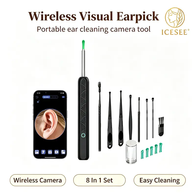 ICESEE Silicone Ear Wax Removal Tool Kit - 1080P Camera, 6-Piece Set with Spoons & Brush, Lightweight Daily Toiletry for Ear Canal Cleaning (iOS & Android Compatible)