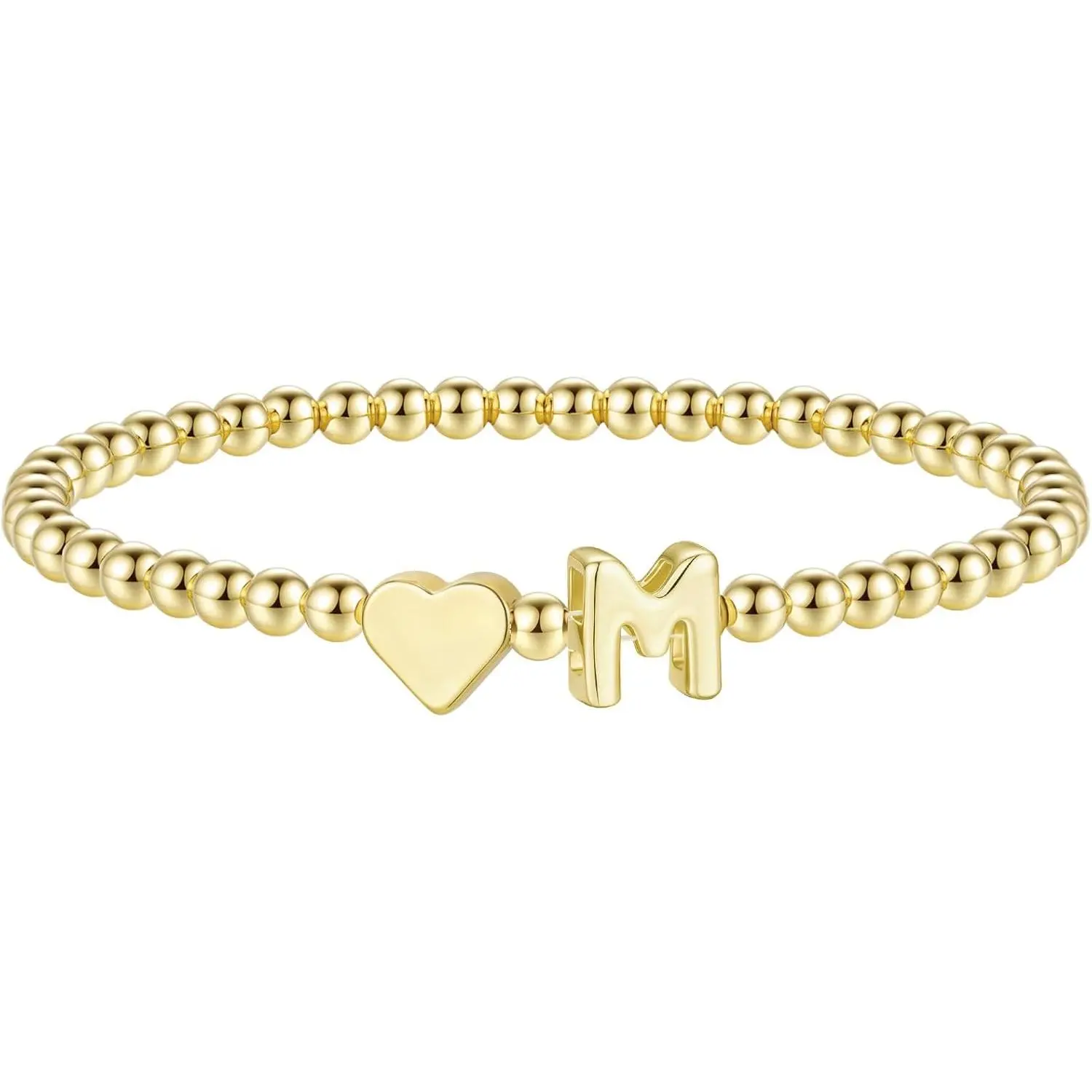 Heart Initial Bracelet for Women - Gifts for Kids Girls, Dainty 14K Gold Plated Beaded Bracelets for Women Teen Girls Trendy Letter A-Z Personalized Heart Jewelry Gifts permanent size 2 ring friendship