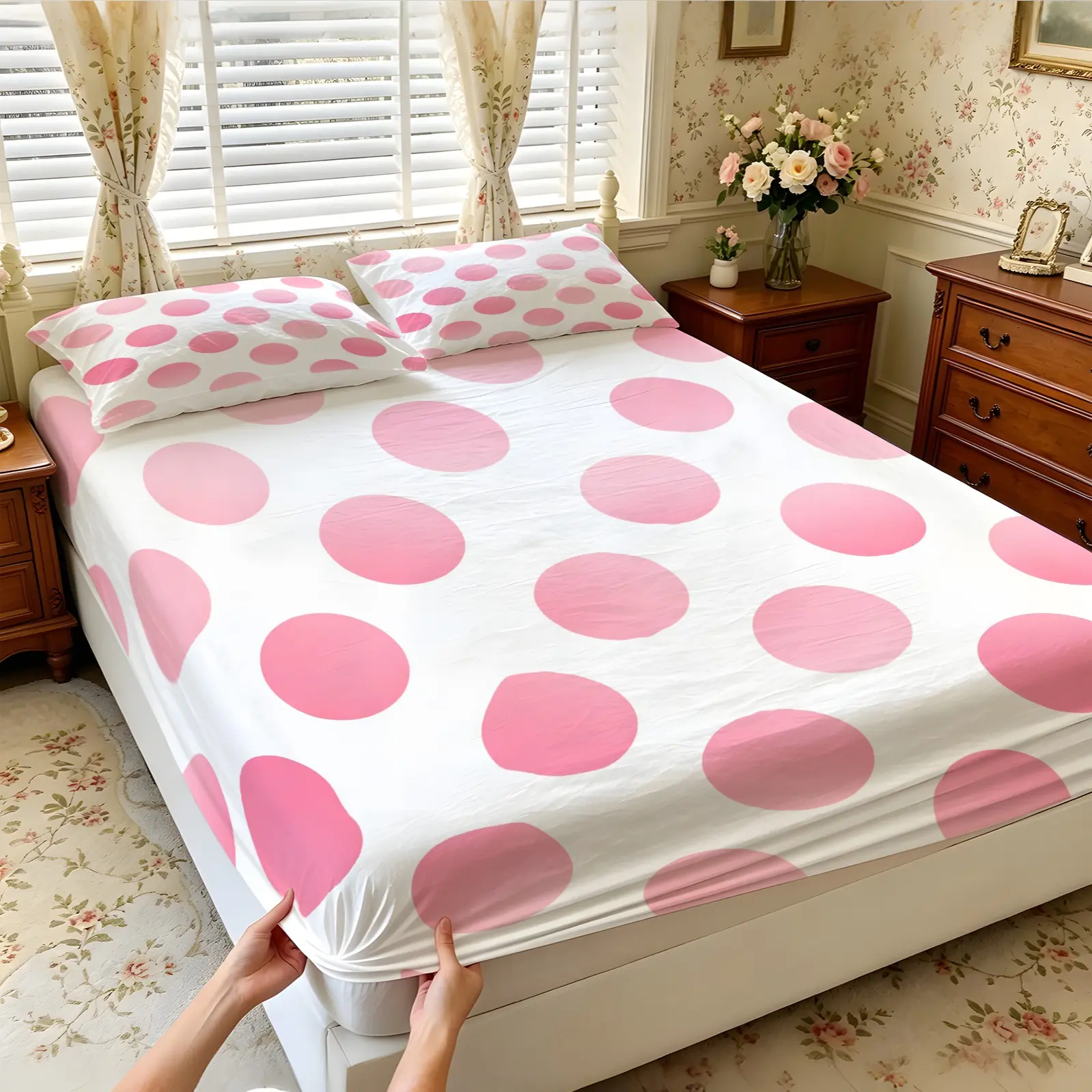 3Pcs Polka Dot Print Fitted Sheet Set, Multiple Styles, Soft, Comfortable And Breathable, Bedroom Bedding, Suitable For All People, Ideal Gift Choice (Without Filler And Pillow Insert)