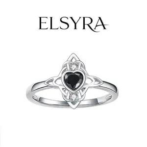 Elsyra S925 Sterling Silver Ring with witch knot Stylish Black Heart Ring with, Vintage and Elegant Ring Jewelry for Women, Witches Ring Witch Style Perfect for Daily Wear and Party, Valentine's Day Birthday Gift fashion engagement