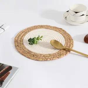 Nordic Style Woven Cotton Round Insulation Table Mat, Heat Resistant Dining Pad, Home Restaurant Decorative Western Food Tray