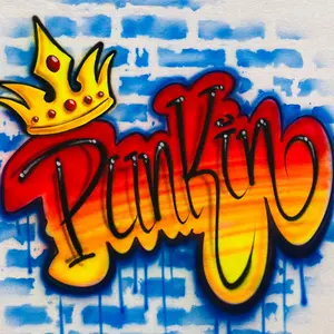 Airbrush Old Graffiti T-shirt, red, orange, and yellow with a golden crown.