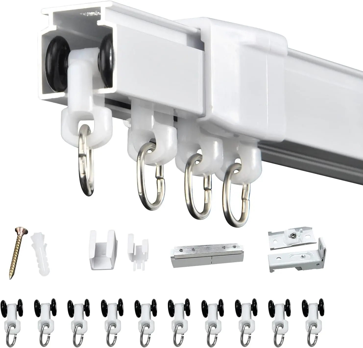 37-142in Telescopic Ceiling Curtain Track System, Retractable Measurement Free Heavy Duty Curtain Rail Track Set as Room Divider, Adjustable Sliding Wall Mount Aluminum Curtain Track