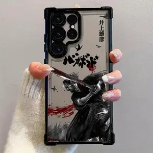 Anime-Themed Japanese Wandering Samurai Phone Case Compatible with for Samsung Galaxy S25 S24 S23 S22, Featuring a Transparent Soft Back for Drop Protection.
