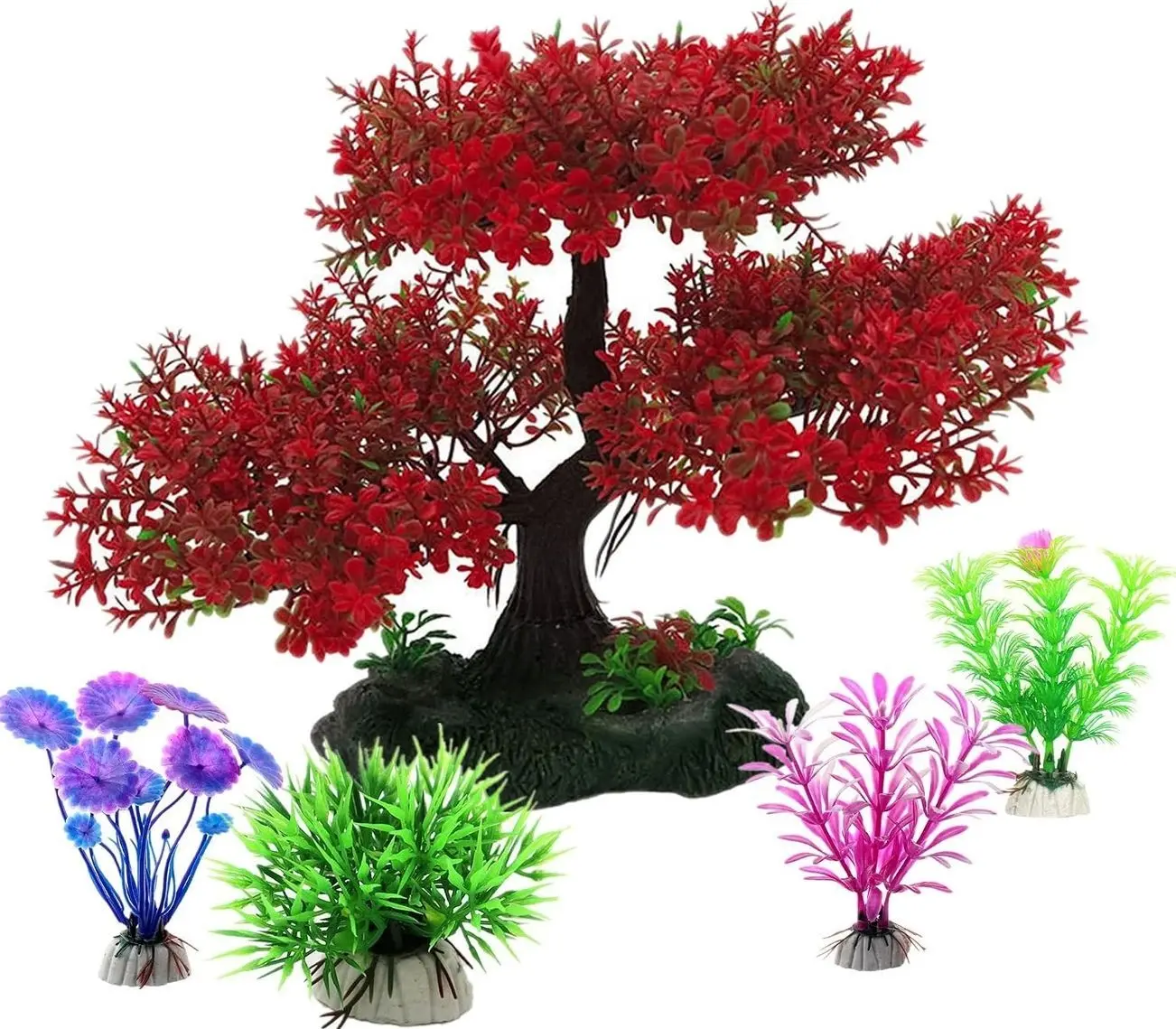 5pcs Aquarium Tree Trunk Large Plants Decorations Simulation Resin Cherry Blossom Tree & Aquatic Plants Aquarium Decor, Goldfish Tank Decorations, Fish Tank Hides Tree Decoration Kit