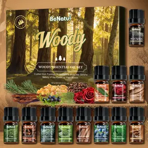 Benatu Woody Essential Oils Set - Sandalwood, Cedarwood, Teakwood, Rosewood, Forest Pine Scented Oils - DIY Candles - Giving gifts 12Pcs