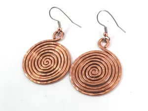 Omazi Solid Copper Earrings Egyptian Golden Spiral Design 1.75" Inch Dangle Hand Hammered