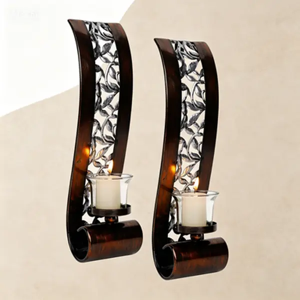 Classic Farmhouse Retro Wall Hanging Sconce Set of 2 - 14.4x3.5 in Antique Bronze Metal Art, Lightweight Pillar/Tea Light Candle Holder, Home Decor Gift for Living Room, Dining Room, Office, Bathroom