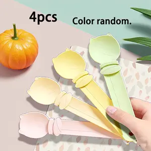 4pcs Cat Strip Feeder, Cute Cat Head Wet Food Treat Dispenser Spoon, Mess-Free Pet Feeding Tool for Kitten & Puppy, Random Color